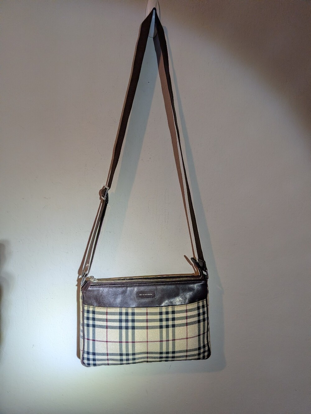 Burberry Classic Plaid Crossbody Bag in Beige and Brown Excellent
